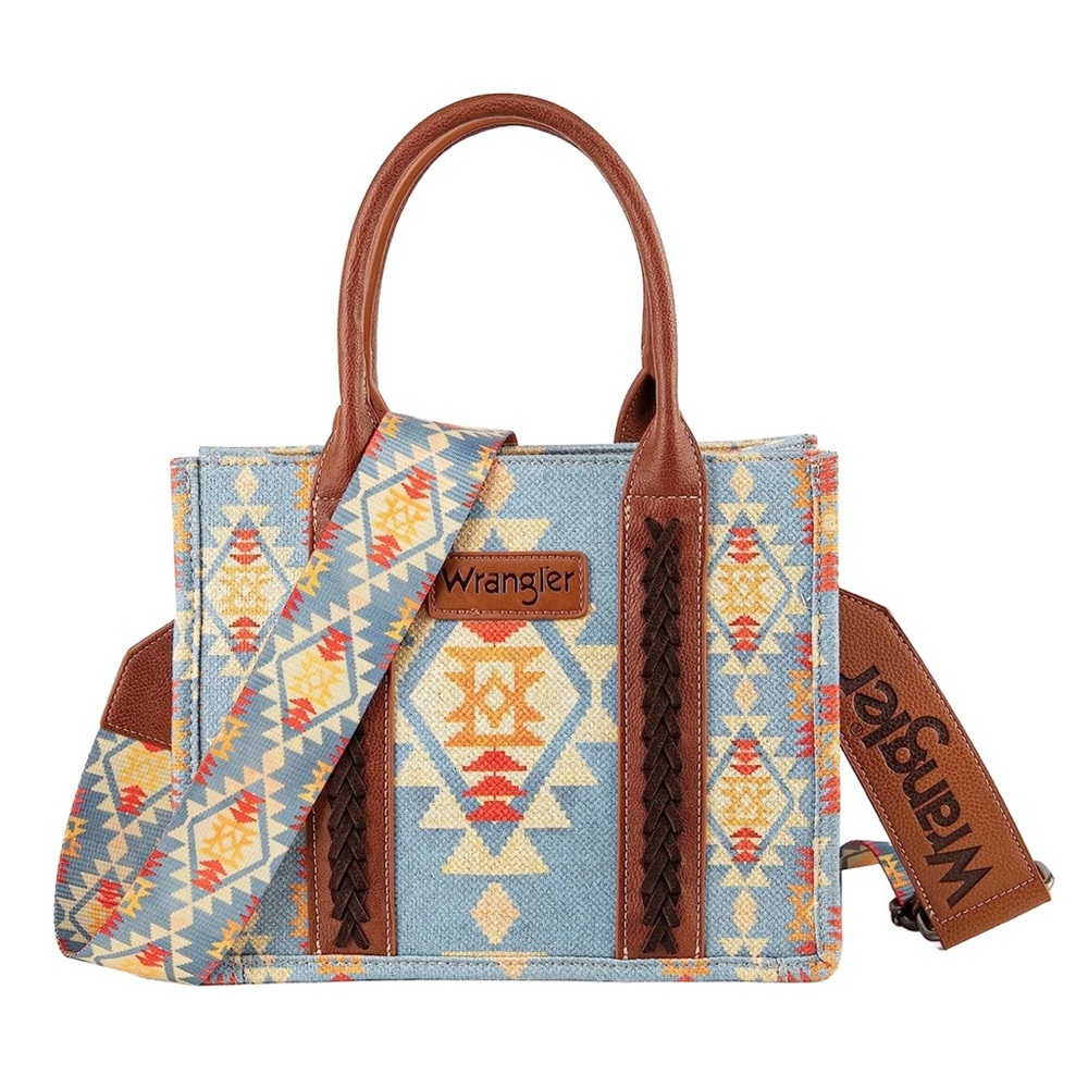 Wrangler Geometric Blue and Tan Tote
